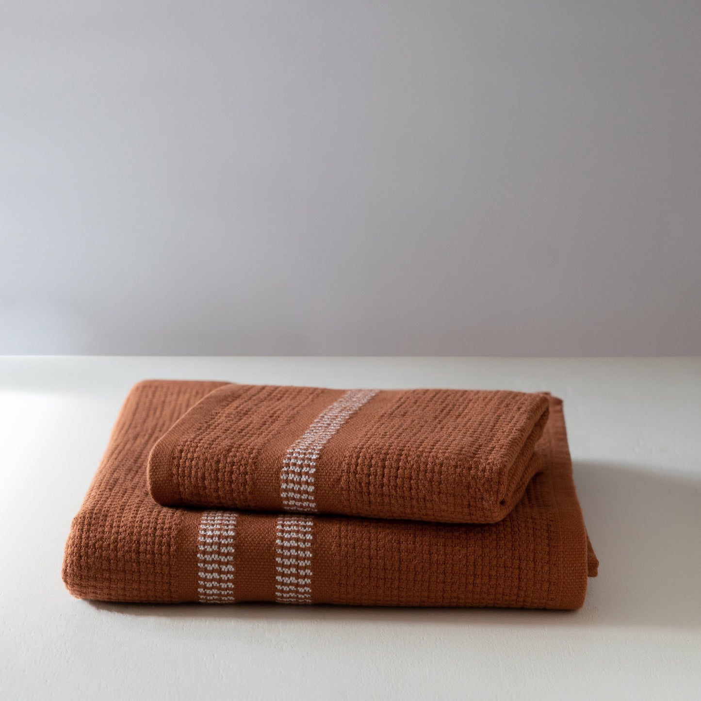 Organic Block Rib Bath Towel - Russet